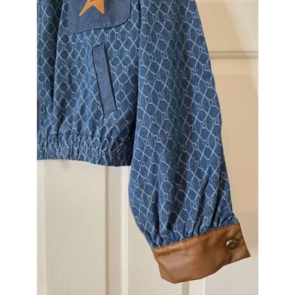 Aelfric Eden Vintage Denim Jacquard Cropped Jacket Long Sleeve Jean Coat Xl Nwt — image 8 of 8